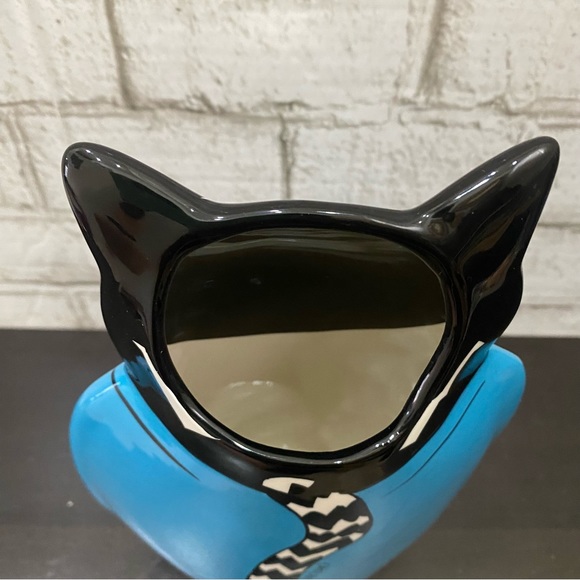 CATS by Nina Lyman Blue Ceramic Cat Golfer 9.5” Planter Vase - Picture 11 of 15
